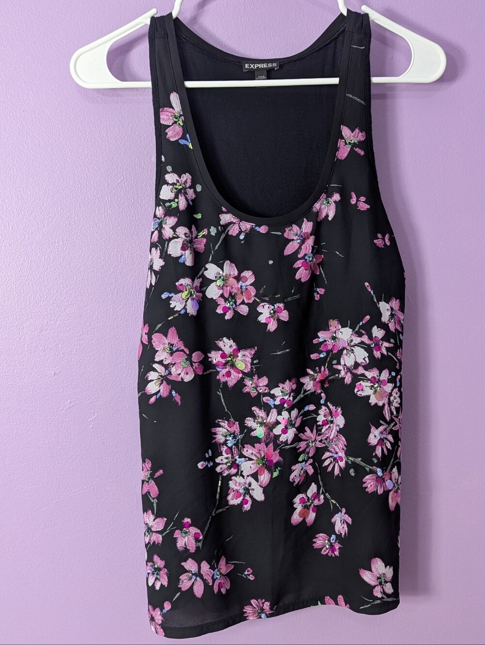 Express women's Small Black Floral Tank Top Embellished.